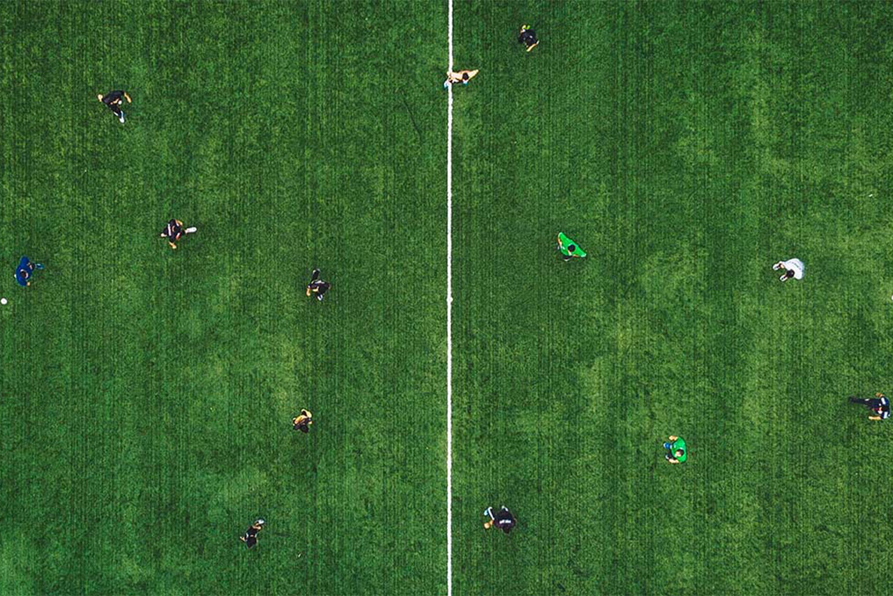 Bird's eye view of a soccer field